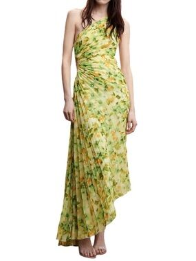 Mango One-Shoulder Floral Maxi Dress in Yellow and Green